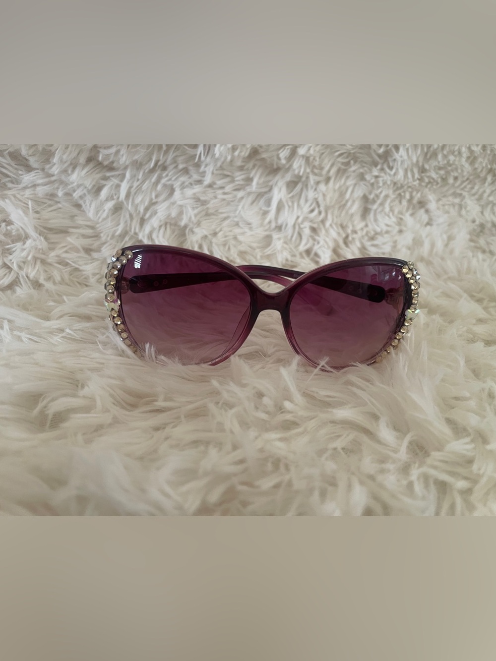 Purple Oversized Rhinestone Butterfly Sunglasses - Women Accessories